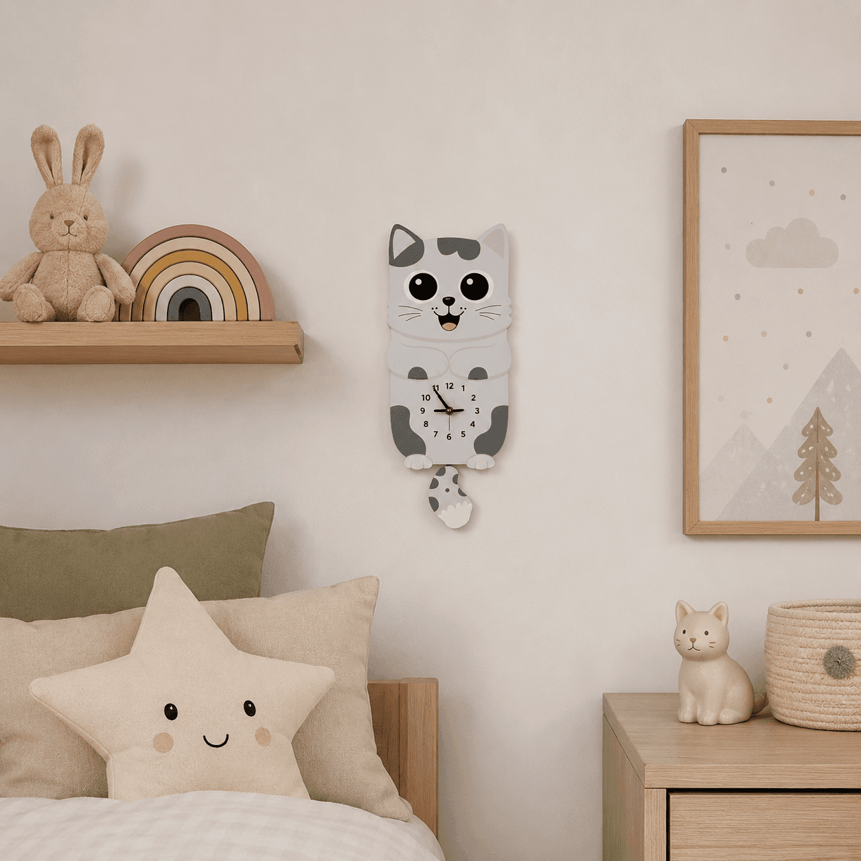 Kotek Luna – Designerski zegar do pokoju dziecięcego