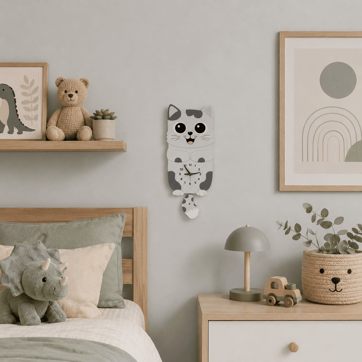 Kotek Luna – Designerski zegar do pokoju dziecięcego